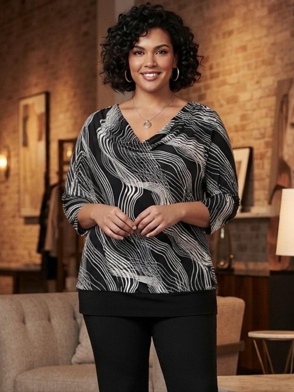 Maurices 2X Black and White Patterned Top